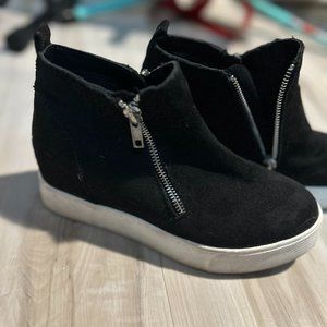 Black Suede side zip wedge booties - Size 6.5